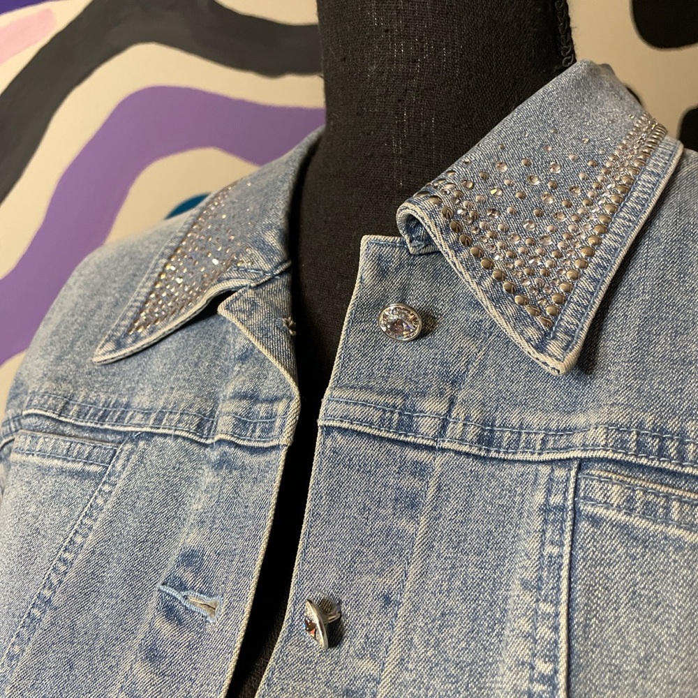 Rhinestone Collared Jean Jacket - image 2
